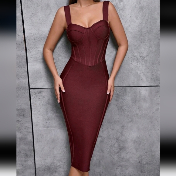 Bandage Dress Solid Zipper Back Cocktail Party Bandage Bodycon Bustier Dress - Picture 3 of 4